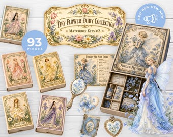 Kits de cajas de cerillas, cajas imprimibles para diario creativo de hadas florales, colección Flower Fairies Vol 2, cajones miniatura de efímeros vintage JJ143