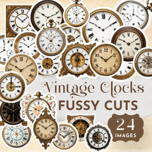 Recortes de esferas de reloj vintage, efímeras del tiempo imprimibles, relojes de diario antiguos, imprimibles de relojes antiguos, recortes retro atemporales, manualidades de papel
