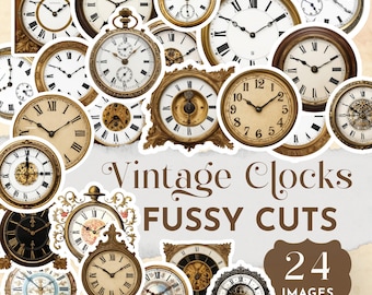 Vintage Clock Face Fussy Cuts, Printable Time Ephemera, Junk Journal Clocks, Antique Clock Printables, Retro Timeless Cut Outs Craft JJ044