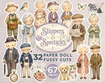 Muñecas recortadas con precisión (JPEG), efímeros de muñecas de papel, muñecas de abuelos imprimibles, pegatinas para diario, lindas muñecas de papel para diario creativo (JJ140)