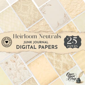Junk Journal Filler Papers Horizontal, Vintage Neutral Extra Pages, Printable Beige Texture Set, Collage Backgrounds Pack, Scrapbook digital
