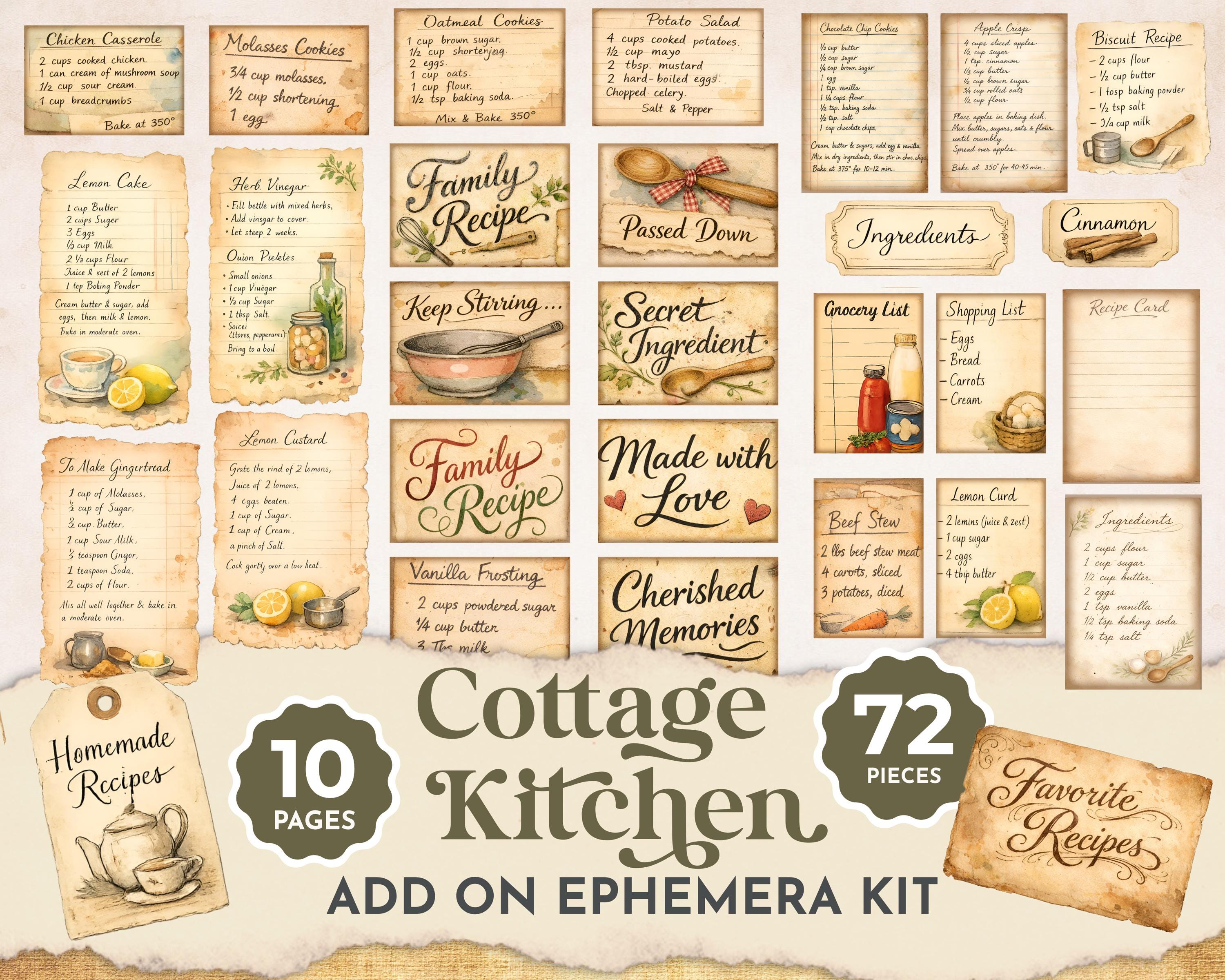 Printable Junk Journal Kitchen Theme, Recipe Printable Ephemera Kit ...