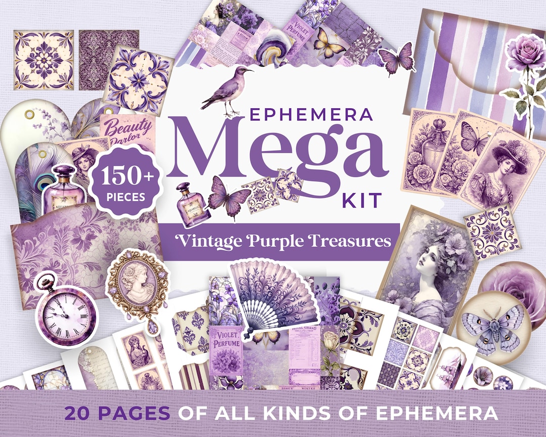 Purple Junk Journal Printable Ephemera, Labels, Vintage Violet ...