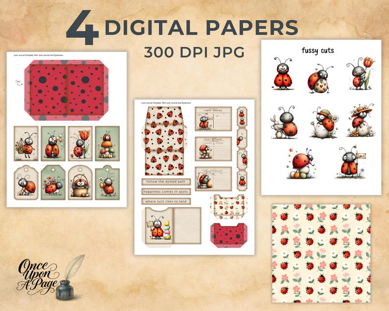 Ladybug Junk Journal Mini Kit, Spring Easter Ephemera & Fussy Cuts ...