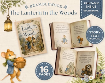 Minilibros de Junk Journal, cuento imprimible del ratón del bosque de Bramblewood, minilibro de cuentos La linterna en el bosque, descarga digital JJ141
