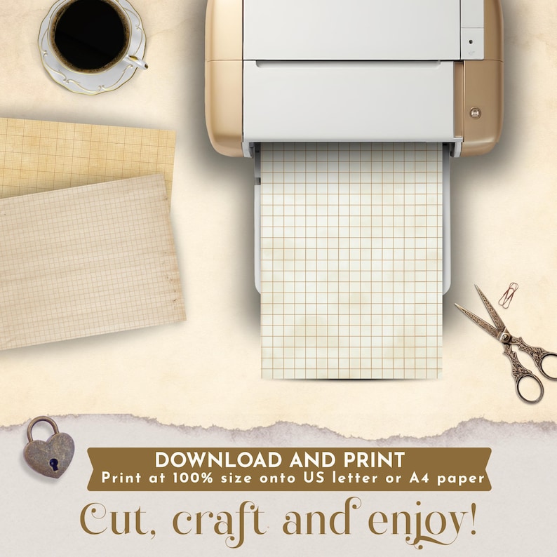 Graph Paper for Junk Journaling, Vintage Digital Grid Pages, Neutral ...