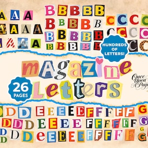 May include: A collage of magazine letters in various colors and fonts. The word "Magazine Letters" is prominently displayed. Includes the text "26 Pages" and "Hundreds of Letters!"