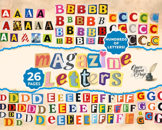 Magazine Letters Junk Journal Pages, Ransom Alphabet Cutouts, Collage Letter Stickers, Scrapbook Titles, Printable A–Z Set