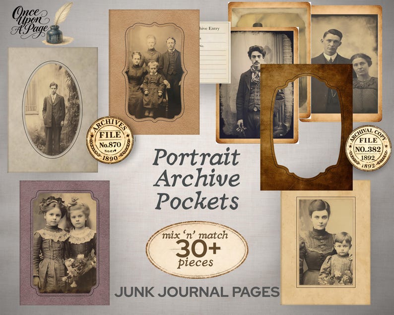 Junk Journal Vintage Photo Frames – Portrait Archive Pockets, Victorian ...