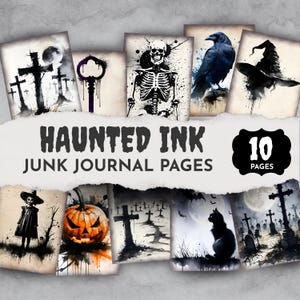 Spooky Junk Journal Pages, Halloween Junk Journal Papers, Ink Splatter Gothic Ephemera, Haunted Printable Paper, Digital Scrapbooking JJ061