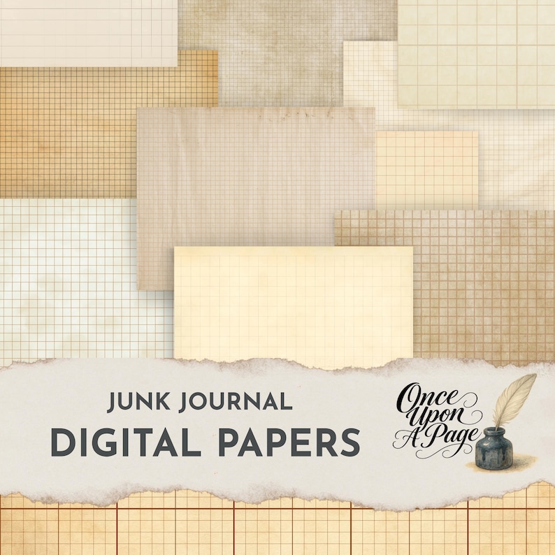 Graph Paper for Junk Journaling, Vintage Digital Grid Pages, Neutral ...