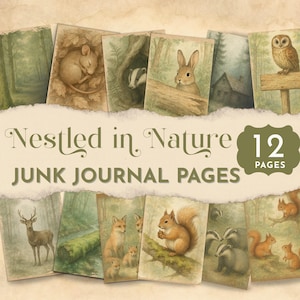 Woodland Animal Junk Journal Pages, Forest Creatures Ephemera, Watercolor Nature Scrapbook Paper Kit, Printable Botanical JPG Crafting JJ023