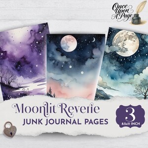 Moonlit Reverie Junk Journal Papers, Celestial Digital Paper Pack, Starry Night Twilight Sky Printable Backgrounds, Moon Scrapbook Paper Set