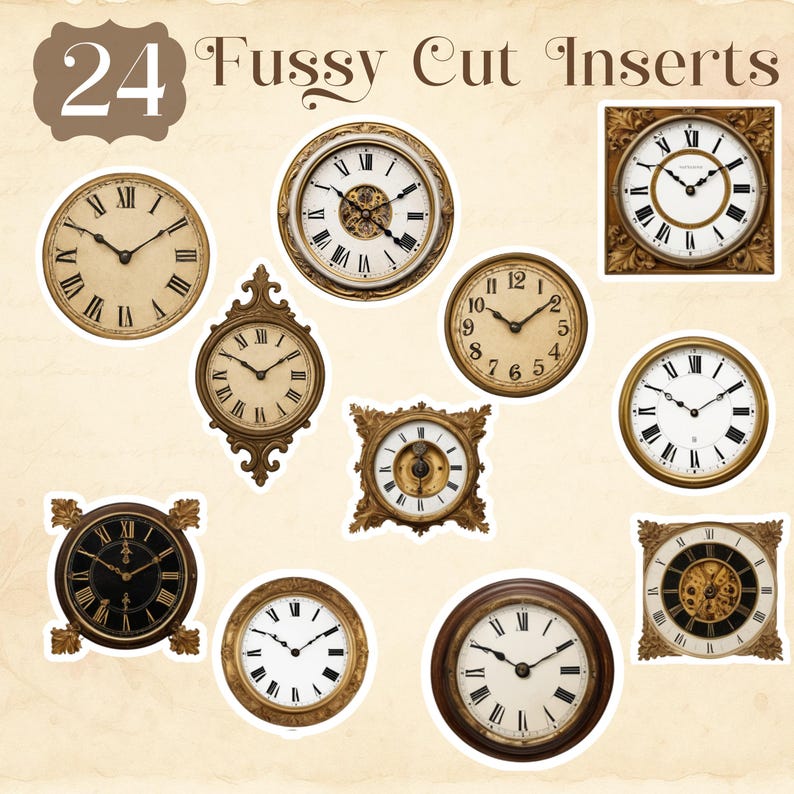 Vintage Clock Face Fussy Cuts, Printable Time Ephemera, Junk Journal ...