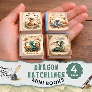 Może przedstawiać: Cztery miniaturowe książki zatytułowane Baby Dragons, Dragon Hatchlings oraz The Little Book of Dragons. Każda książka posiada na okładce kolorową ilustrację smoka. Książki są zaprezentowane razem, co podkreśla ich małą skalę i szczegółowe wykonanie.