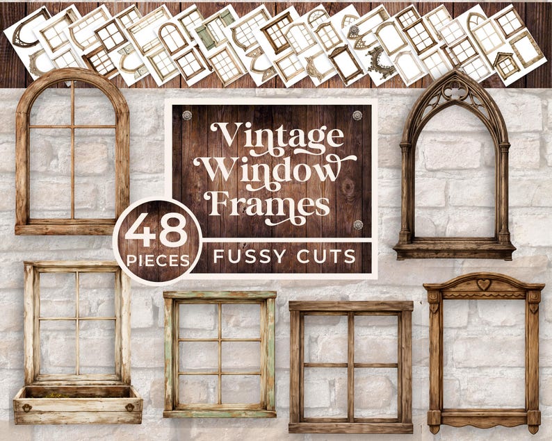 Window Paper Cutouts Window Frames Junk Journal, Vintage Window Frames Fussy Cuts, Printable ...