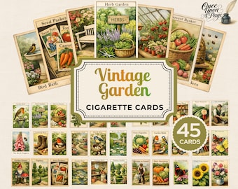 Vintage Garden Cigarette Cards Digital, Printable Junk Journal Ephemera, Floral Collage Cards, Botanical Garden Art Tea Cards, 45 Card Set