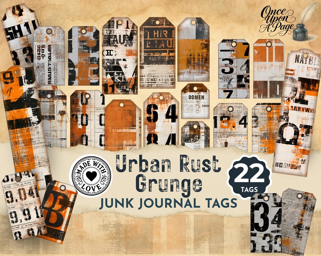 Industrial Grunge Labels, Tags Ephemera Junk Journal, Urban Rust Grunge ...