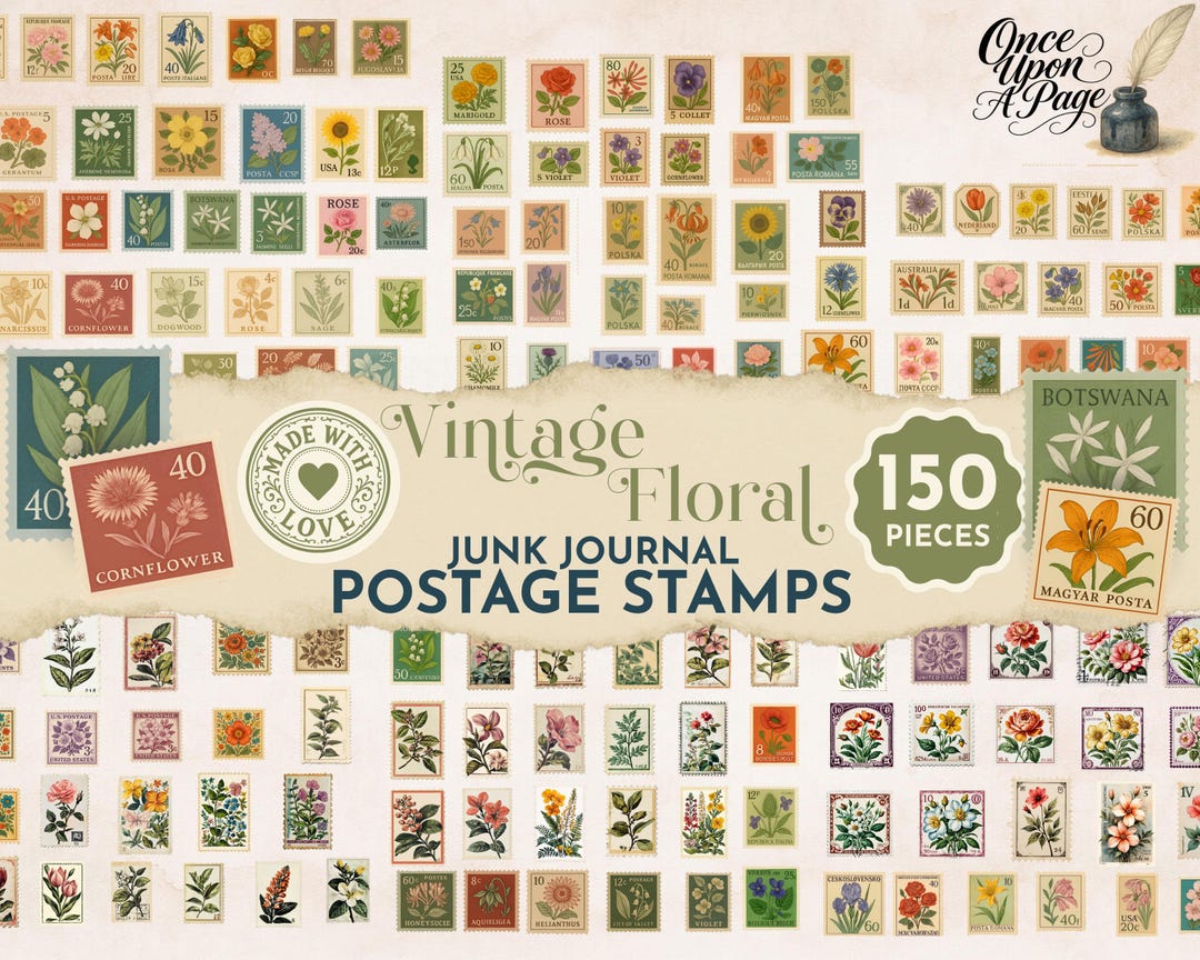 Printable Junk Journal Botanical Fussy Cut, Vintage Floral Postage ...