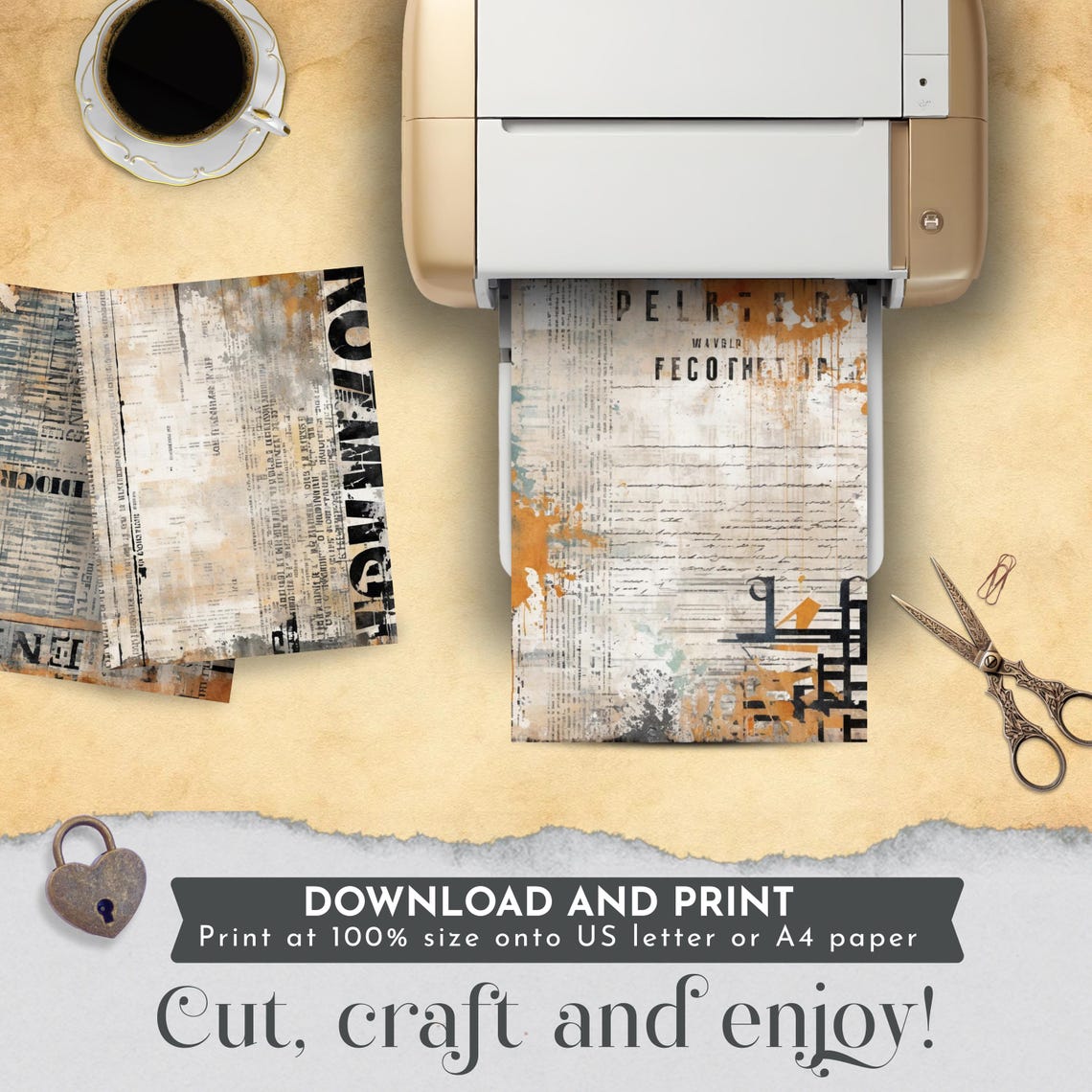 Grunge Junk Journal Papers, Text and Texture Digital Paper Pack, Grungy ...