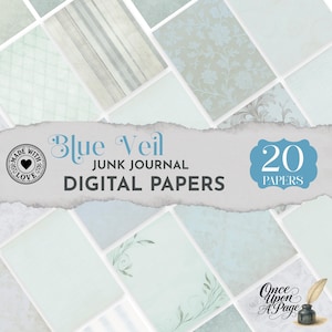 Vintage Blue Junk Journal Pages, Shabby Chic, Pastel Digital Paper Pack, Scrapbook Backgrounds, Printable Blue  Horizontal Texture Papers