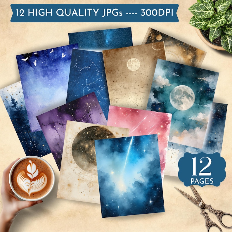 Starry Sky Digital Paper, Celestial Stars Junk Journal Pages, Night Sky ...