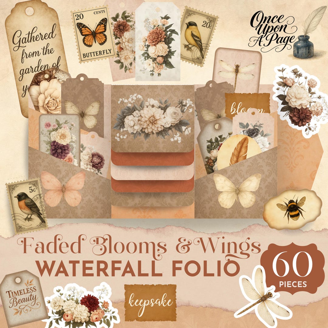 Junk Journal Folio Kit Digital, Vintage Ephemera Tags, Printable Fussy ...