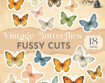 Vintage Butterfly Fussy Cuts, Butterflies for Junk Journaling, Junk Journal Ephemera Kit, Printable Butterflies Scrapbooking Collage JJ013