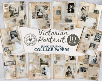 Digital Junk Journal Ephemera Embellishments, Victorian Portrait Collage Pages, Antique Photo Journal Papers, Vintage Printable DP011
