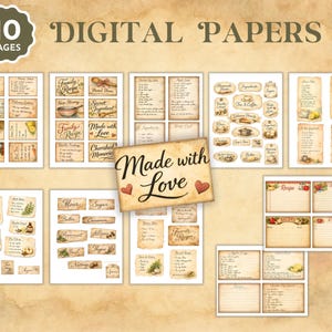 Diario imprimible con temática de cocina, kit de recetas efímeras imprimibles, tarjetas de recetas para cocina campestre, etiquetas de notas, complemento vintage para cocina JJ106 imagen 2