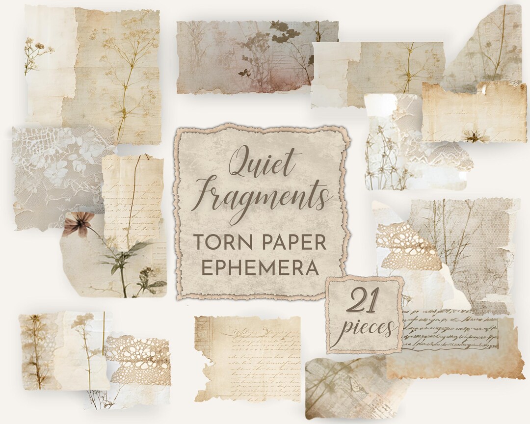 Torn Paper Digital Collage Junk Journal, Antique Old Scrapbook Aged ...