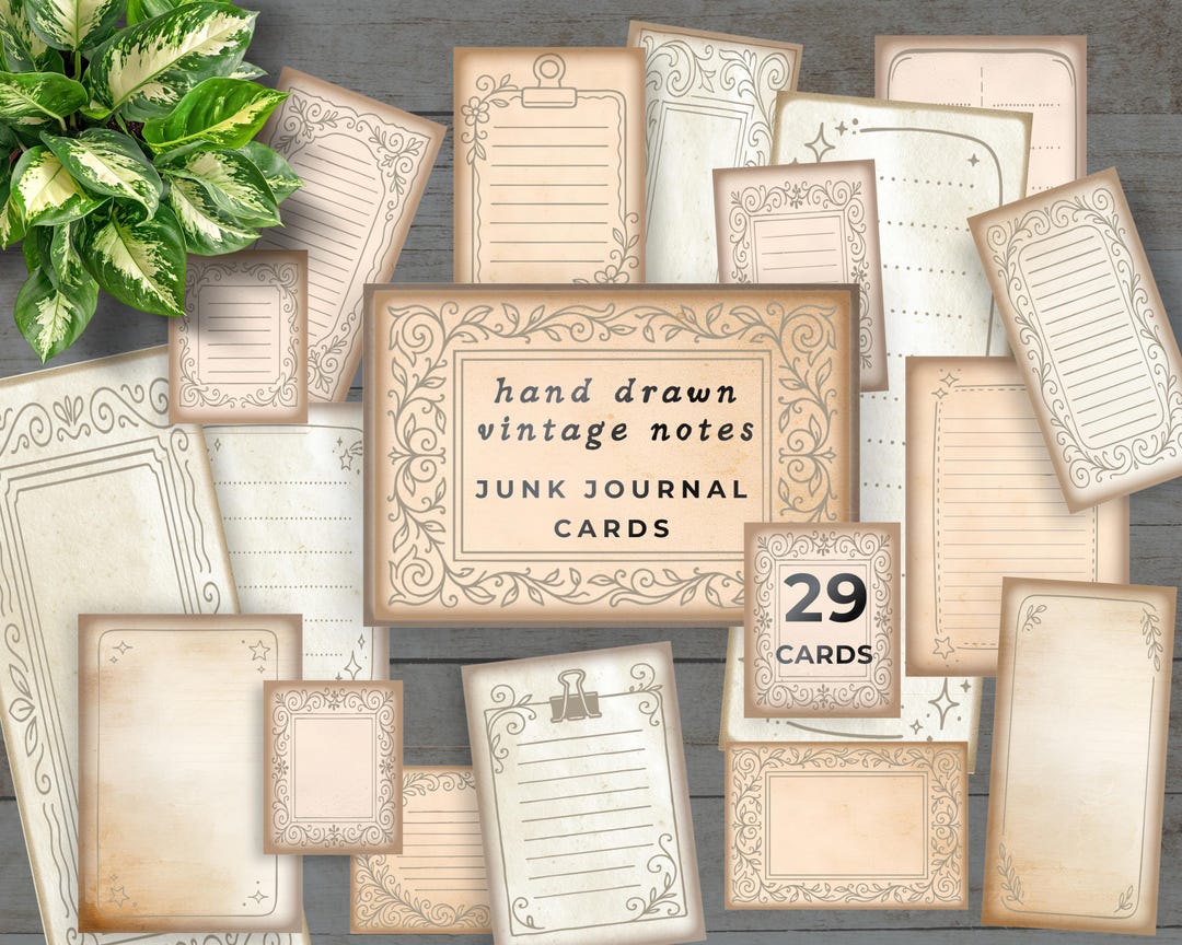 Lined Junk Journal Cards, Hand Drawn Vintage Notes, Printable ...