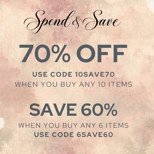 The image is an advertisement for a 70% off sale, offering a discount on purchases of any 10 items or any 6 items, depending on the purchase amount. The text encourages customers to use a specific code, such as 10SAVE70, when making their purchases to maximize the savings.