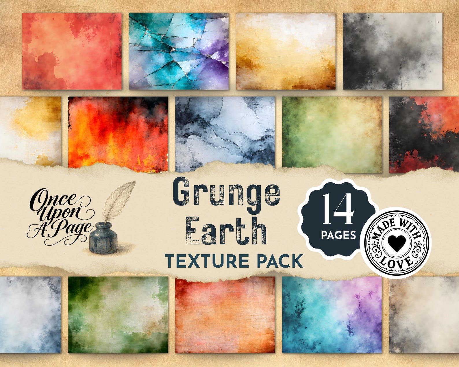 Grunge Printable Junk Journal Kits, Distressed Texture Papers Bundle ...