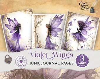 Fairies for Junk Journal, Purple Fairy Junk Journal Pages, Enchanted Forest Fairy Printable Set, Fantasy Scrapbook Paper