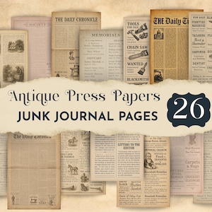 Vintage Newspaper Junk Journal Pages, Retro Advertisements and Old Headlines, Junk Journal Supplies, Newspaper Scrapbooking, Paper Ephemera
