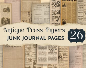 Vintage Newspaper Junk Journal Pages, Retro Advertisements and Old Headlines, Junk Journal Supplies, Newspaper Scrapbooking, Paper Ephemera