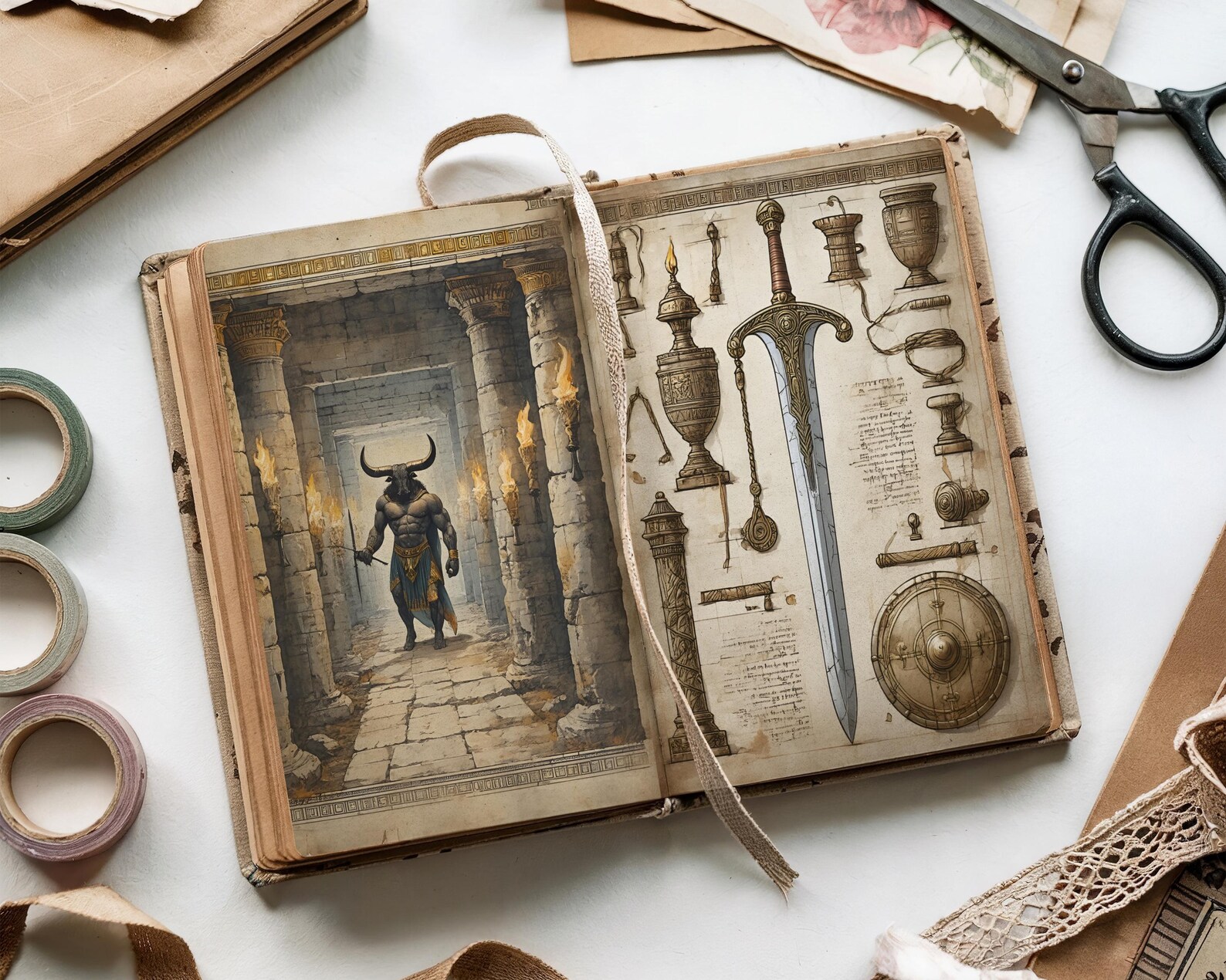 Mythical Creature Junk Journal, Minotaur Mythology Pages, Ancient Greek ...