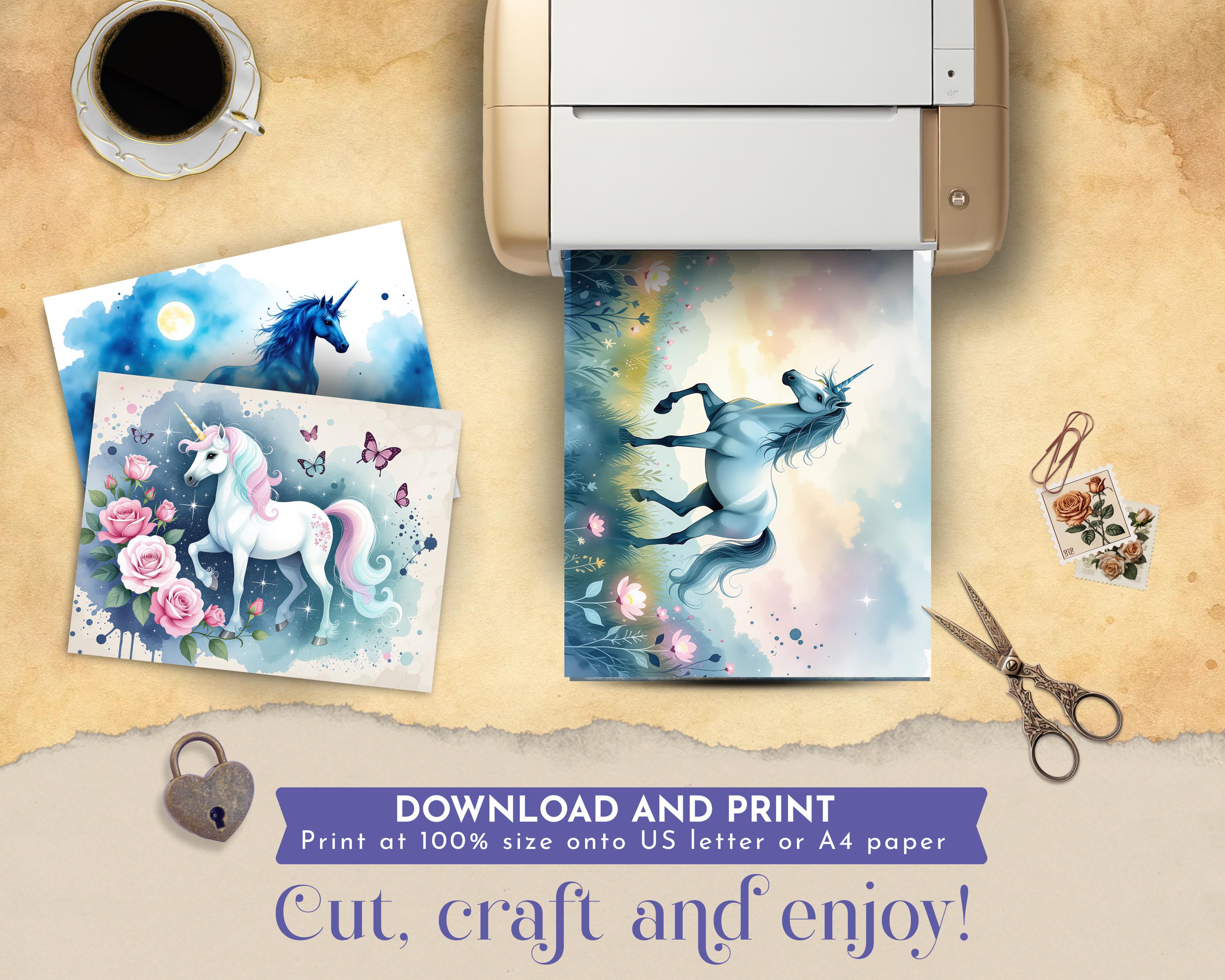 Unicorn Junk Journal Pages, Mystical Fantasy Digital Paper Scrapbook ...