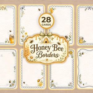 May include: A collection of 28 Honey Bee Borders cards. Each card features a cream-colored background with a decorative yellow border, adorned with bees, flowers, honey pots, and the text "Honey Bee Borders".