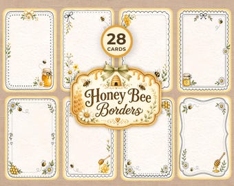 Honey Bee Junk Journal Cards, Hand Drawn Floral Border, Printable Bee Journaling Cards, Daisy Honeycomb Writing Pages JJ137