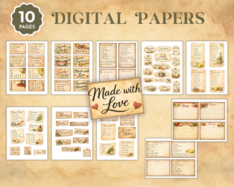 Printable Junk Journal Kitchen Theme, Recipe Printable Ephemera Kit ...