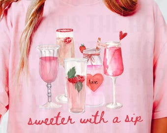 Coquette Valentines Sweeter With A Sip PNG, Be Mine Valentines Heart Png, Preppy Painted Bow Valentines Shirt Png, Trendy Valentines Day Png