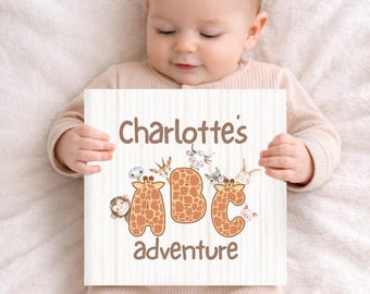 Personalized Animal Alphabet Book, Custom ABC Book with Name and Photo, Watercolor Animal ABC for Babies Toddlers First Birthday Gift