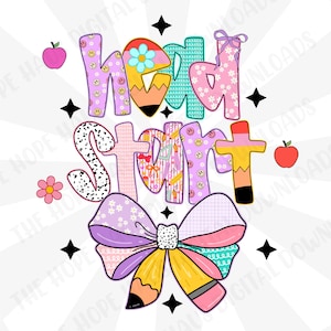 Preppy Head Start PNG – Floral Grandmillennial Design – Hand-Drawn Coquette Girly Back To School - Digital Download, Sublimation