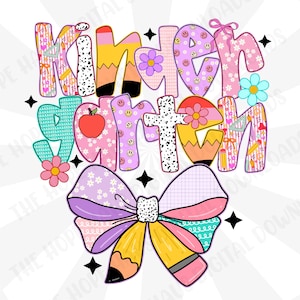 Preppy Kindergarten PNG – Floral Grandmillennial Design – Hand-Drawn Coquette Girly Back To School Kinder - Digital Download, Sublimation