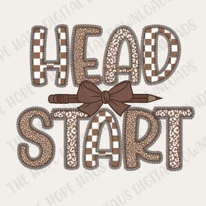 Head Start PNG, Teach, School, Pencil Bow, Trendy, Leopard, Checkered, Coquette PNG, Leopard Head Start PNG Design