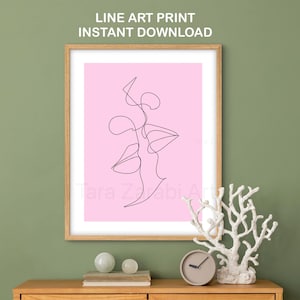 Pink Minimalist Line Art Print – Hand-Drawn Digital Download | Line Art Wall Art
