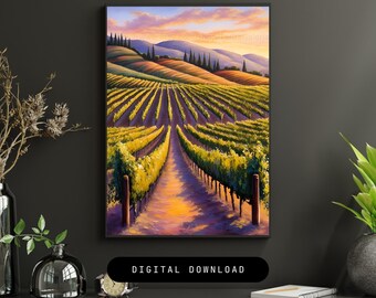 Stampa digitale Wine Country: paesaggio vinicolo da parete (download immediato)