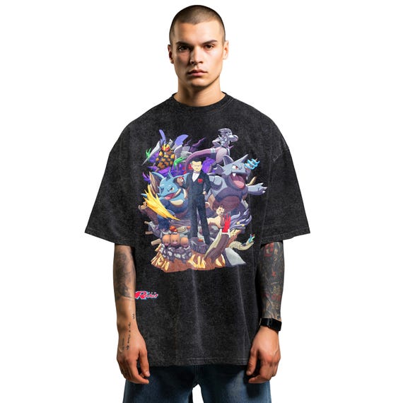 Giovanni Team Rocket Pokemon Inspired - Acid Wash Oversize T-shirt